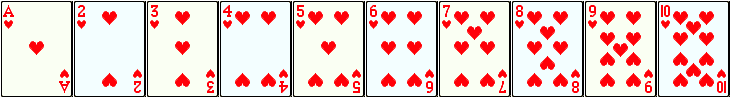 ace through ten of hearts with odd cards a slightly different color